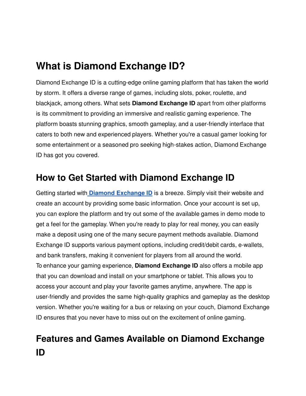 what is diamond exchange id