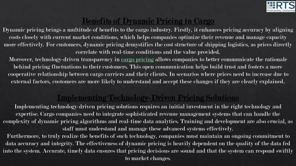 benefits of dynamic pricing in cargo benefits