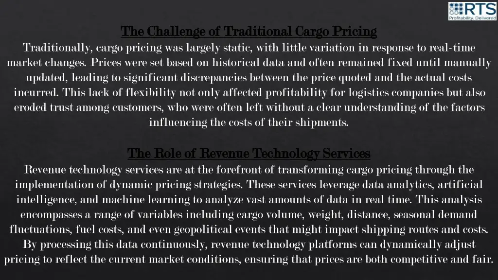 the challenge of traditional cargo pricing