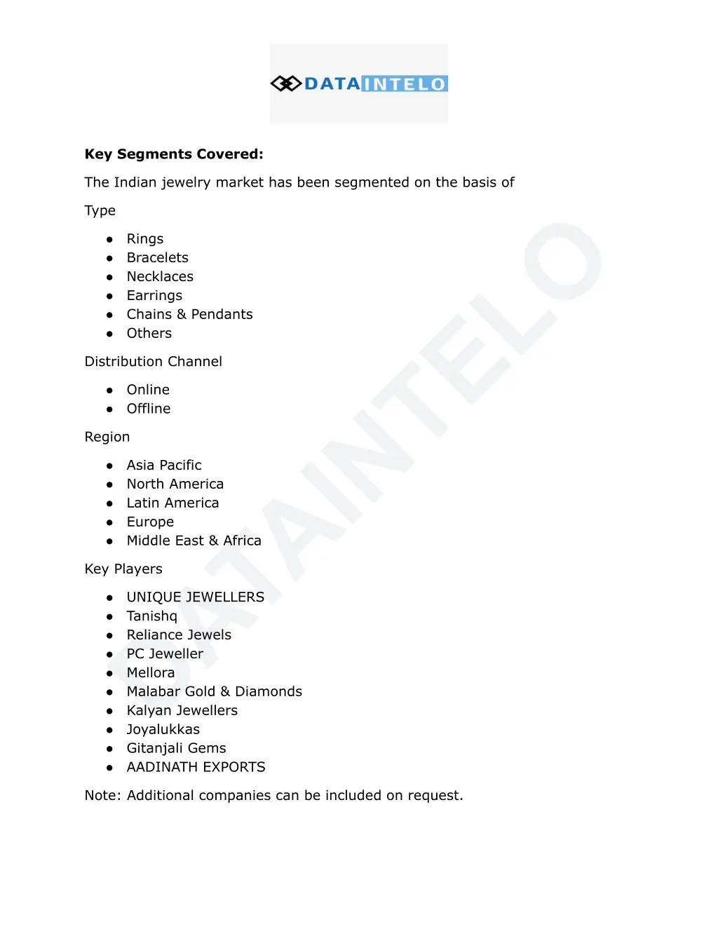 key segments covered