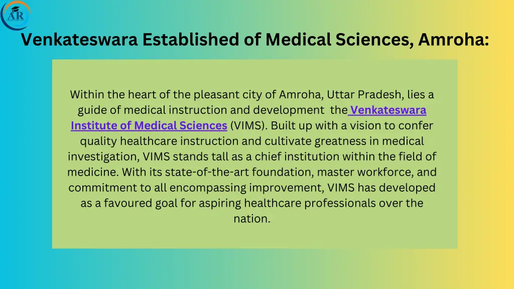 venkateswara established of medical sciences