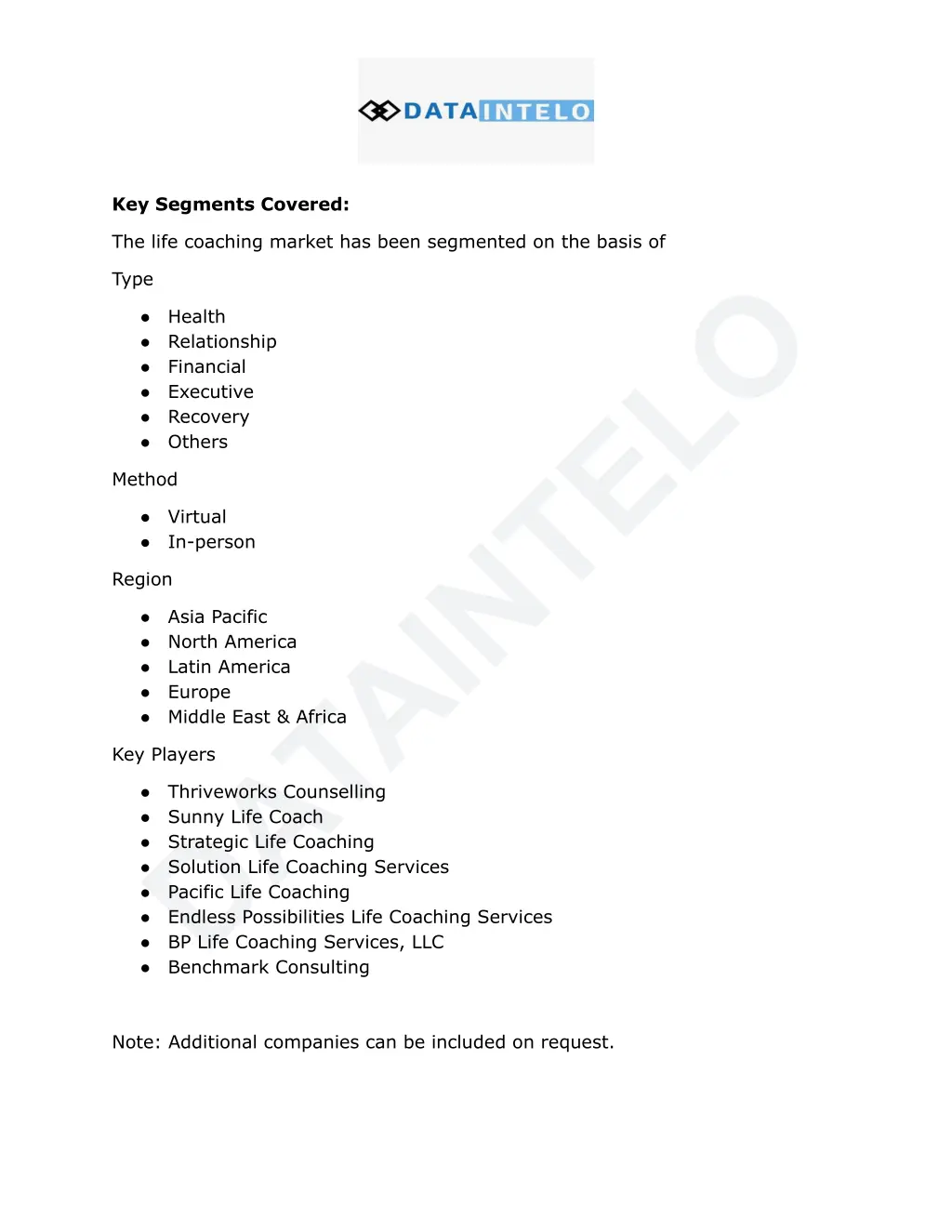 key segments covered