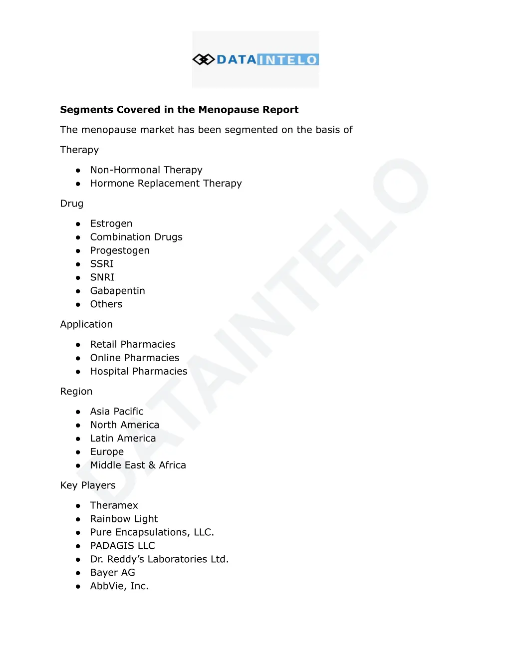 segments covered in the menopause report