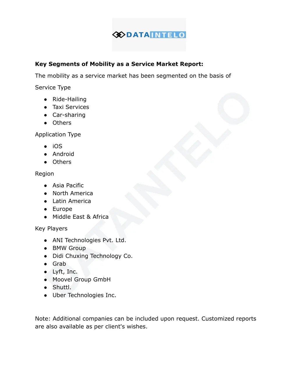 key segments of mobility as a service market