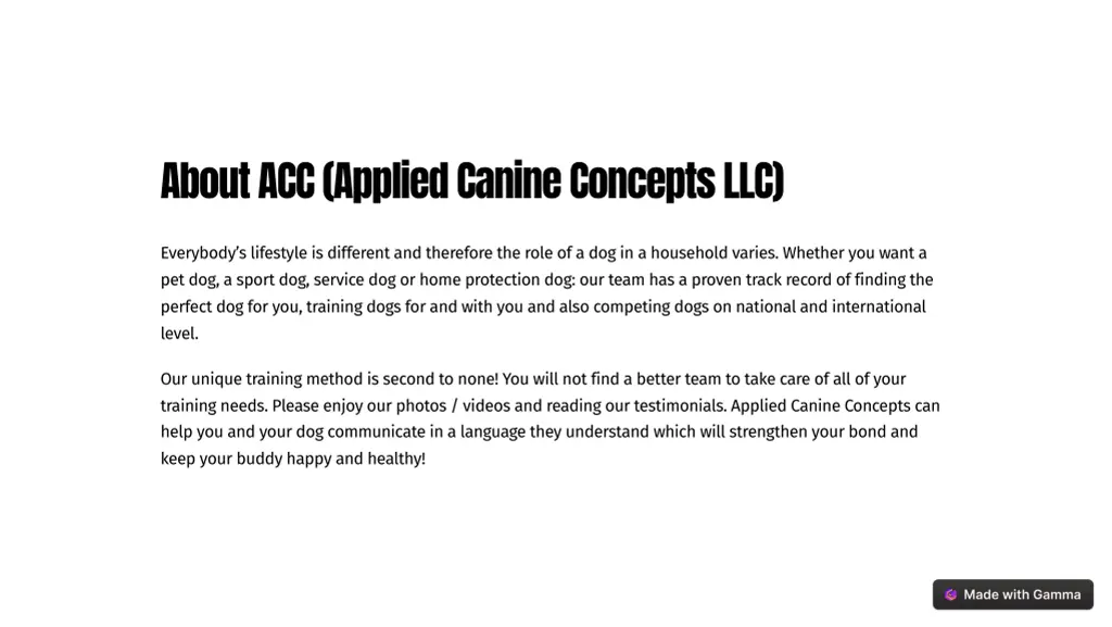 about acc applied canine concepts llc