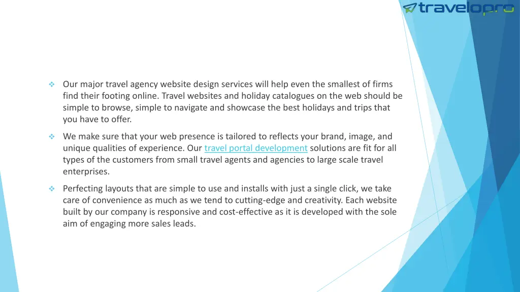 our major travel agency website design services