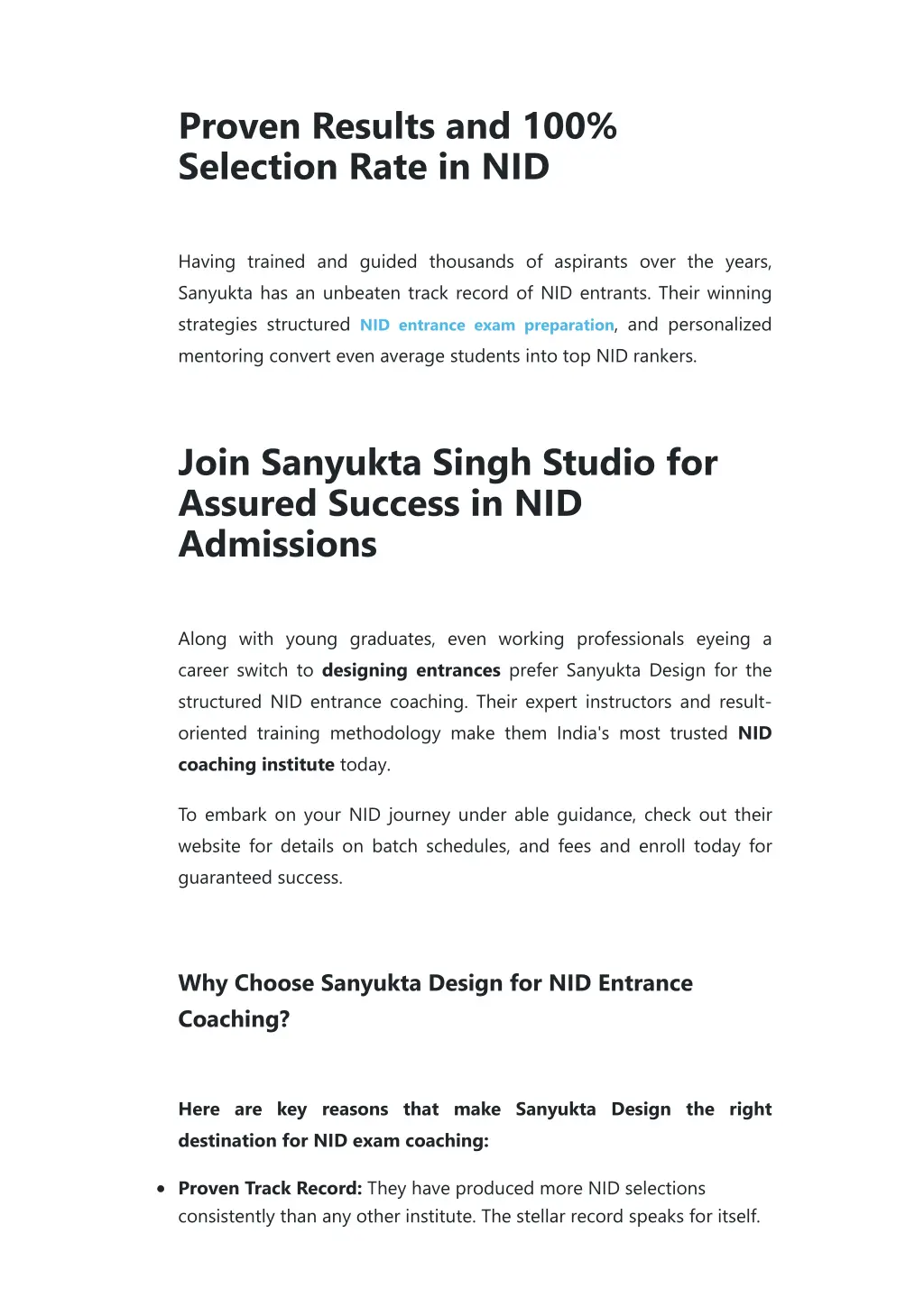 proven results and 100 selection rate in nid