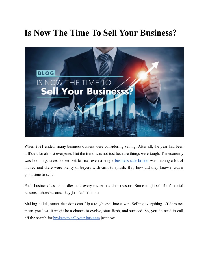 is now the time to sell your business