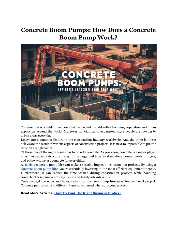 concrete boom pumps how does a concrete boom pump