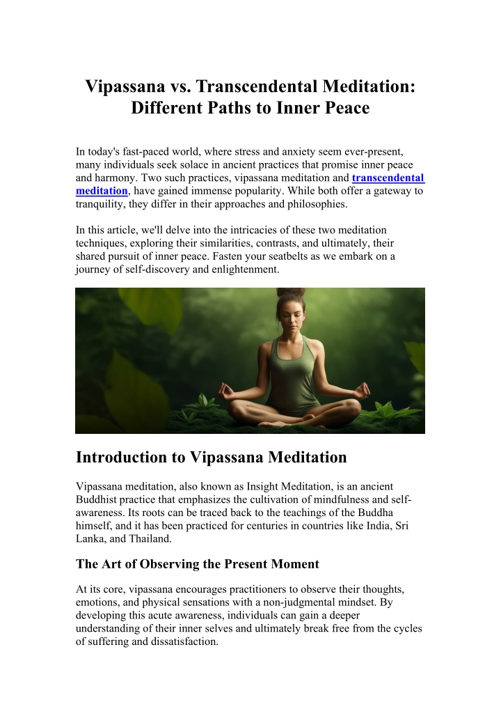 vipassana vs transcendental meditation different