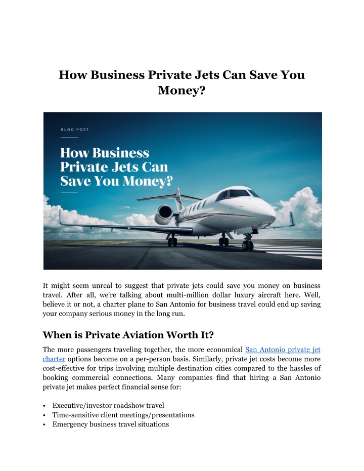 how business private jets can save you money