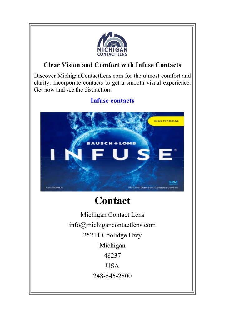 clear vision and comfort with infuse contacts