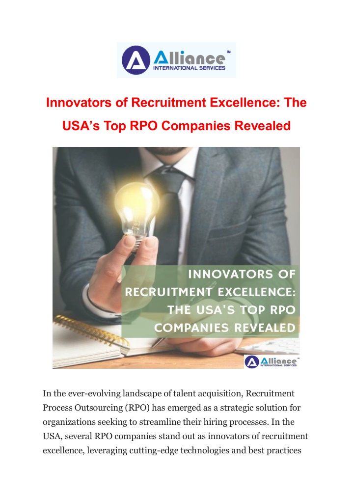 innovators of recruitment excellence the