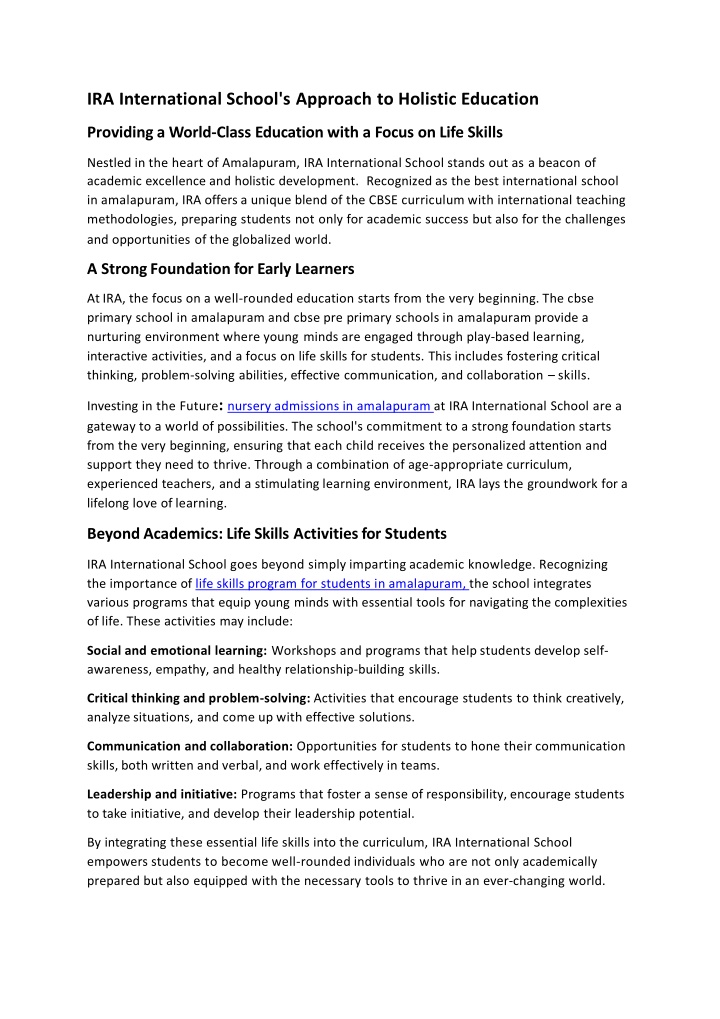 ira international school s approach to holistic