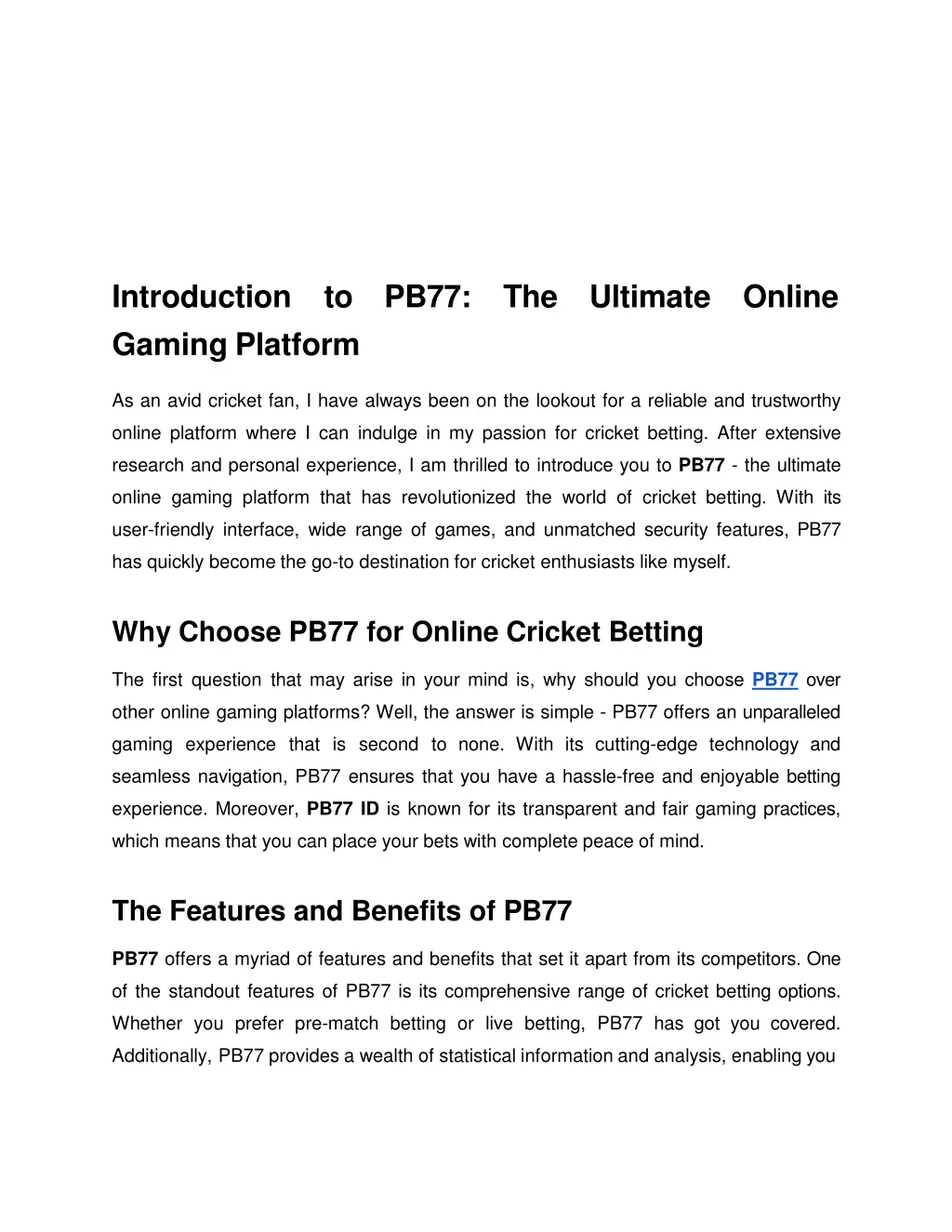 introduction to pb77 the ultimate online gaming