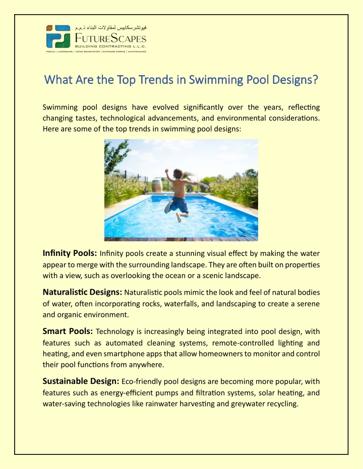 what are the top trends in swimming pool designs