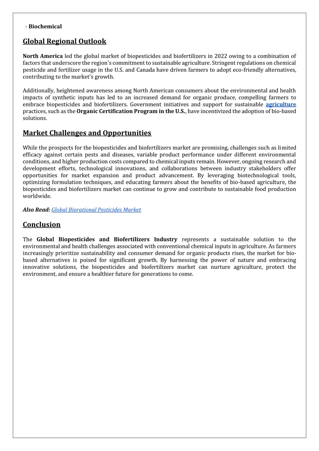 biochemical global regional outlook north america