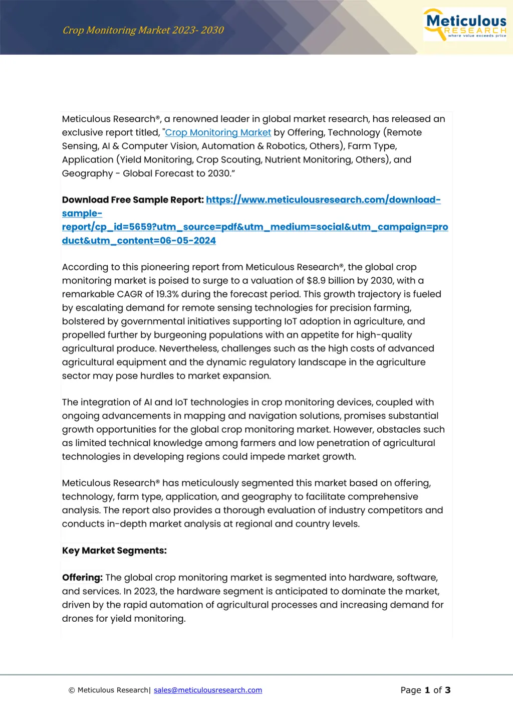 crop monitoring market 2023 2030