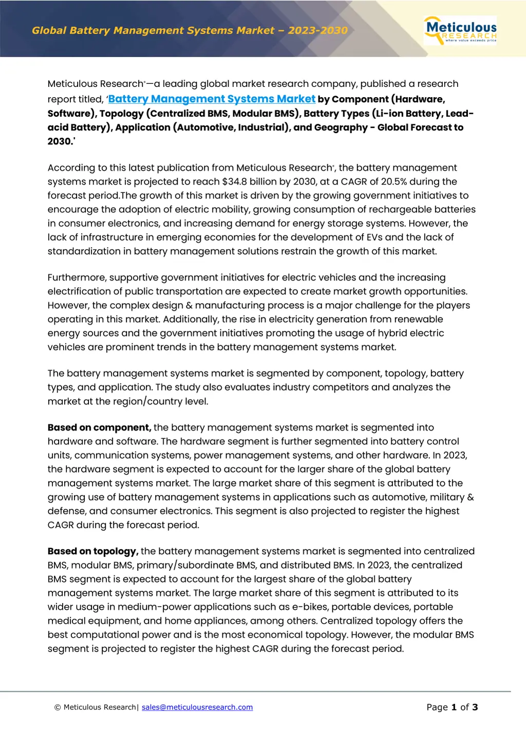 global battery management systems market 2023 2030