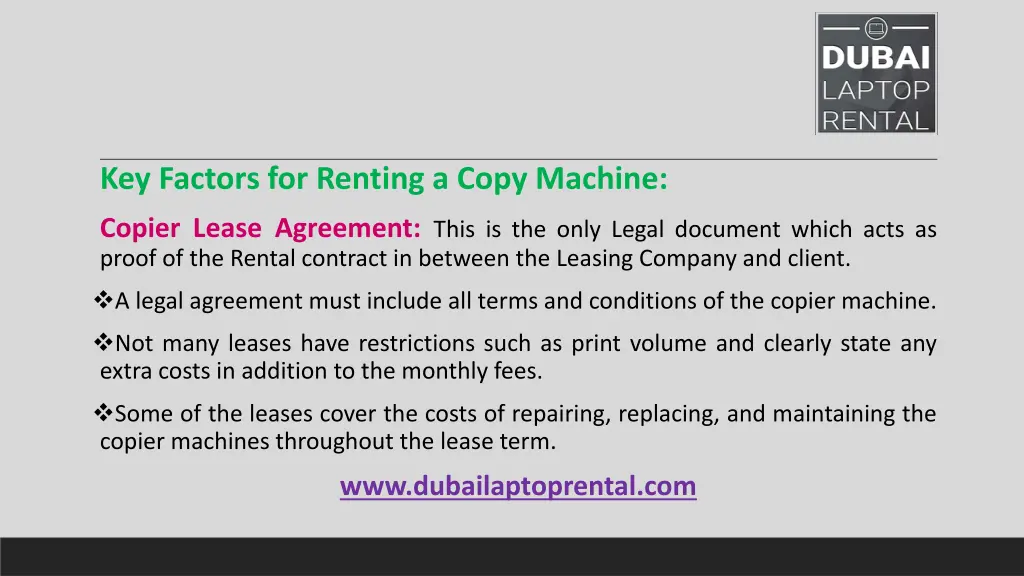 key factors for renting a copy machine