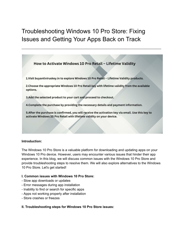 troubleshooting windows 10 pro store fixing