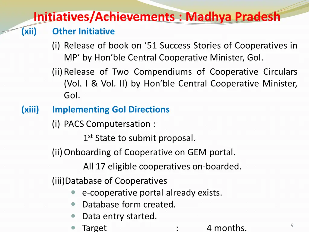 initiatives achievements madhya pradesh xii other