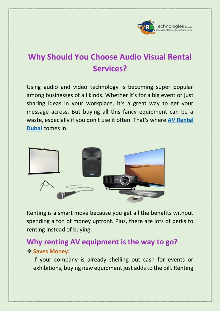 why should you choose audio visual rental services