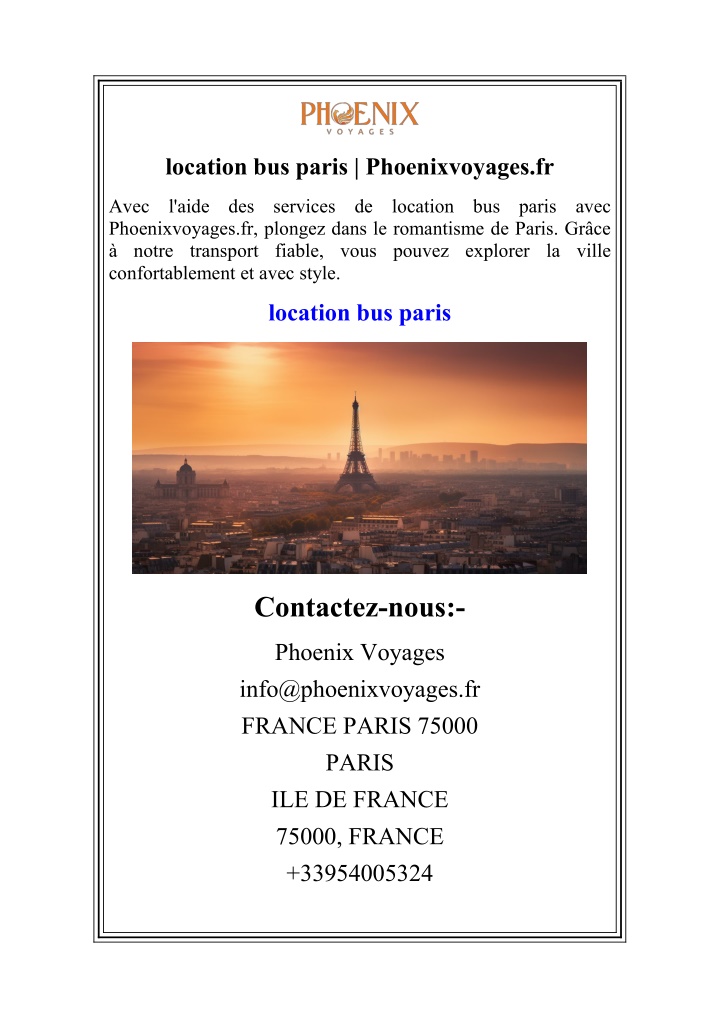 location bus paris phoenixvoyages fr