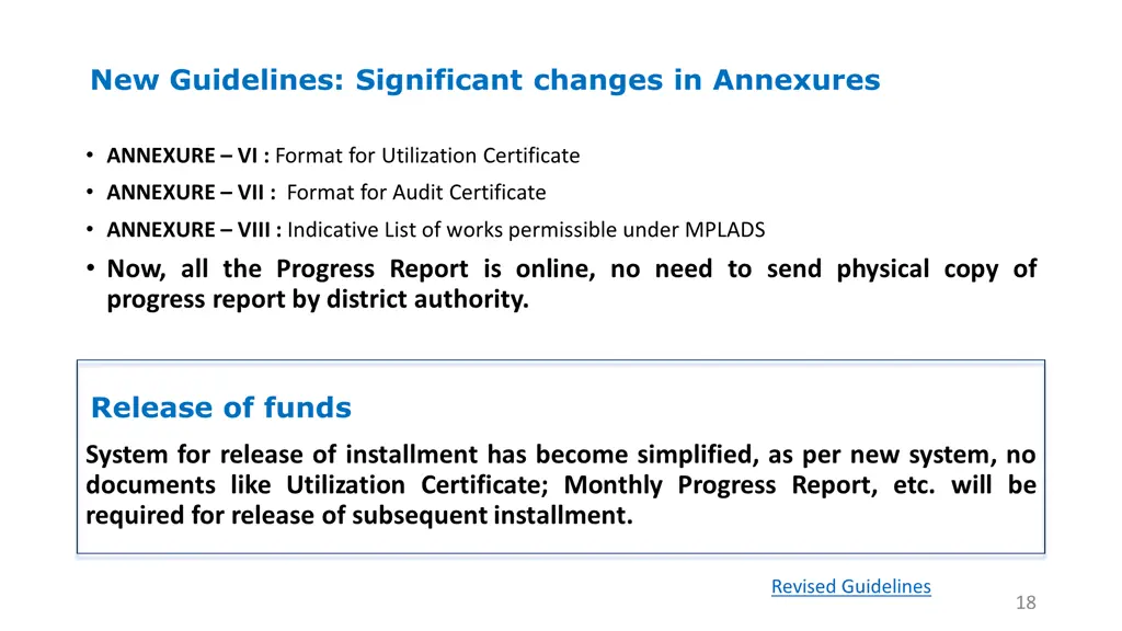 new guidelines significant changes in annexures