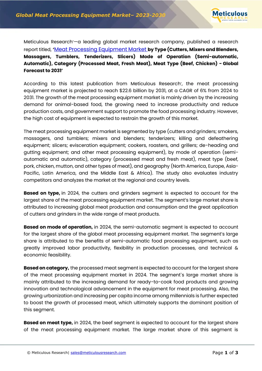 global meat processing equipment market 2023 2030