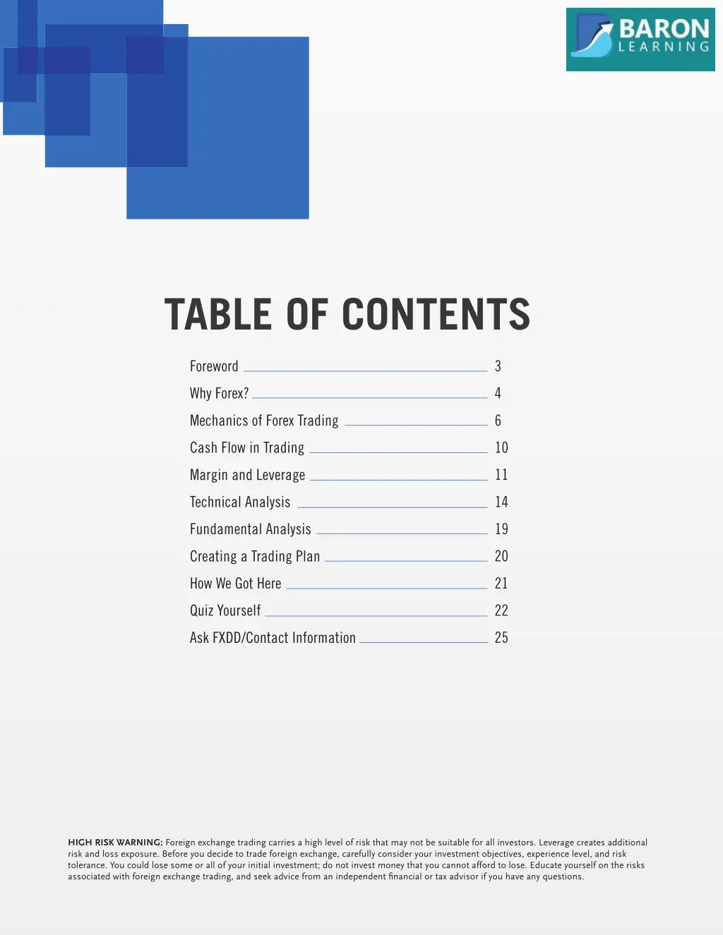 table of contents