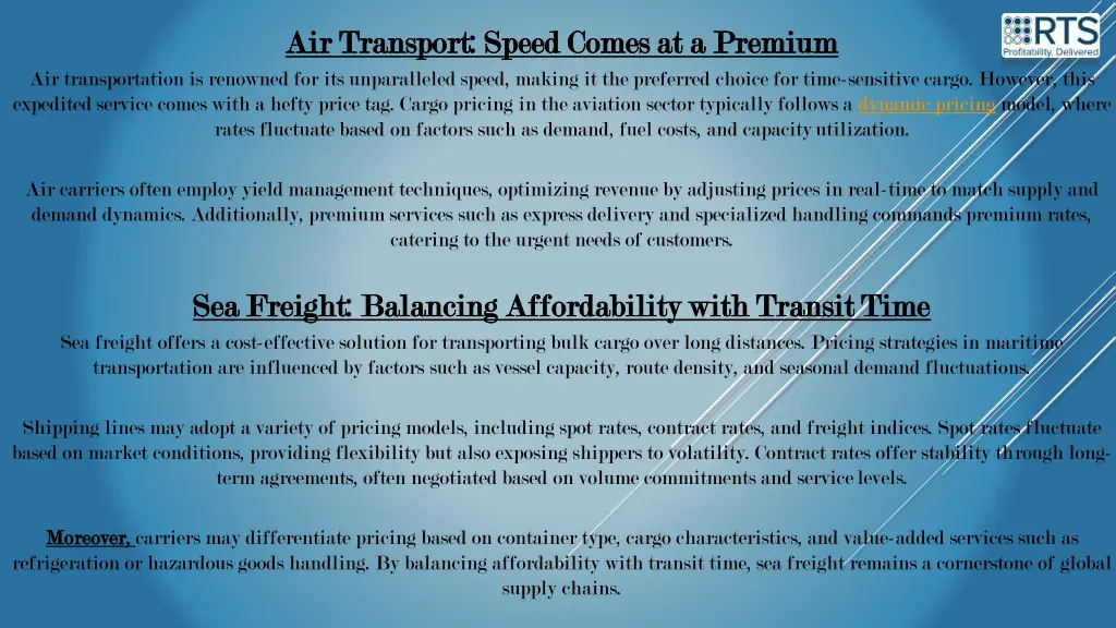 air transport speed comes at a premium