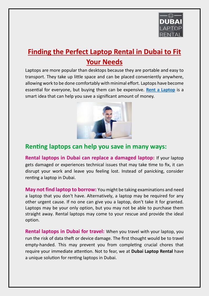 finding the perfect laptop rental in dubai