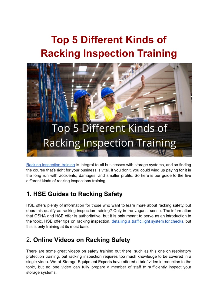 top 5 different kinds of racking inspection