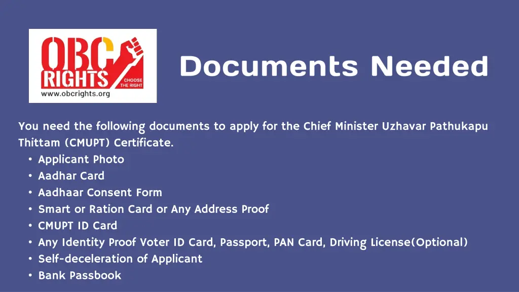 you need the following documents to apply