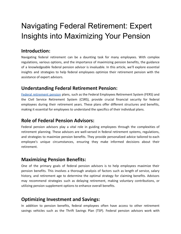 navigating federal retirement expert insights