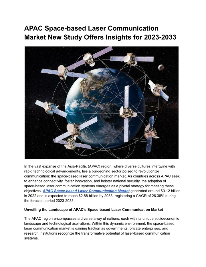 apac space based laser communication market