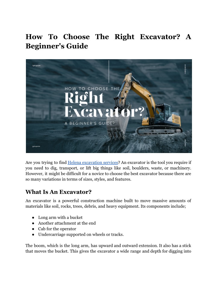 how to choose the right excavator a beginner