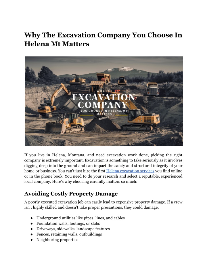 why the excavation company you choose in helena