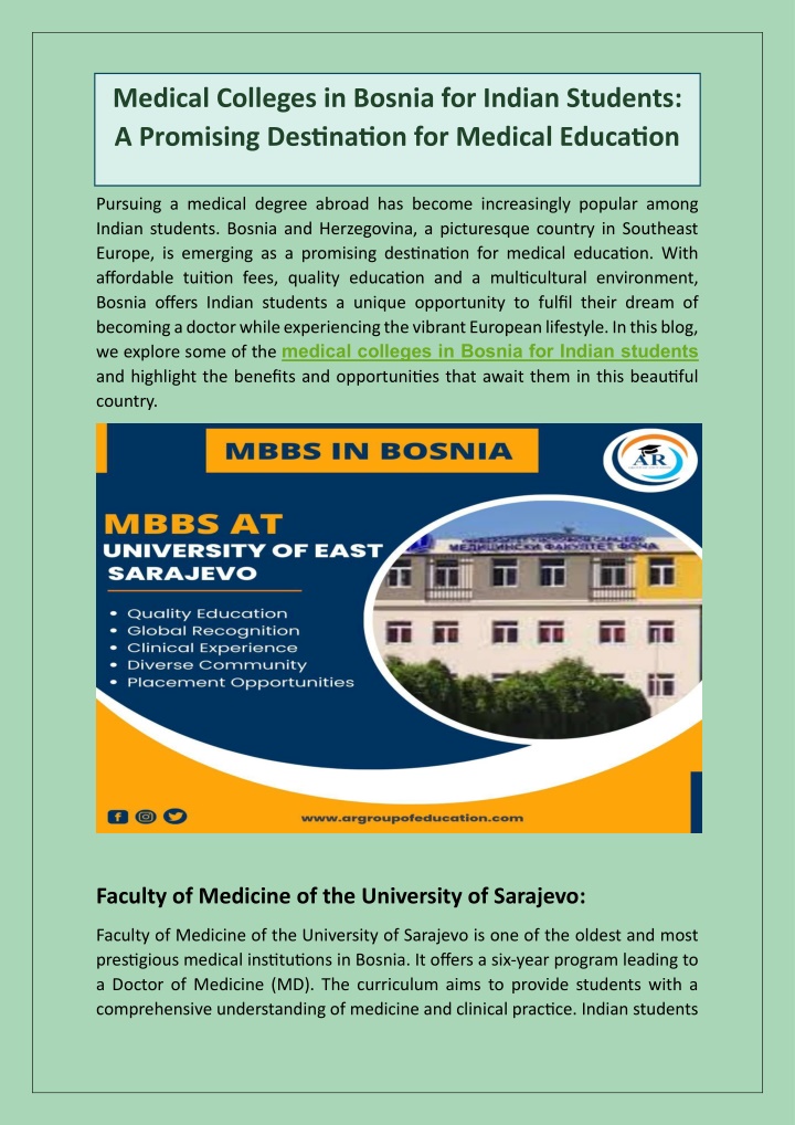 medical colleges in bosnia for indian students