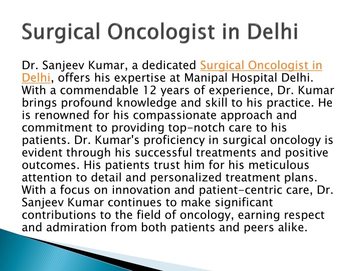 dr sanjeev kumar a dedicated surgical oncologist