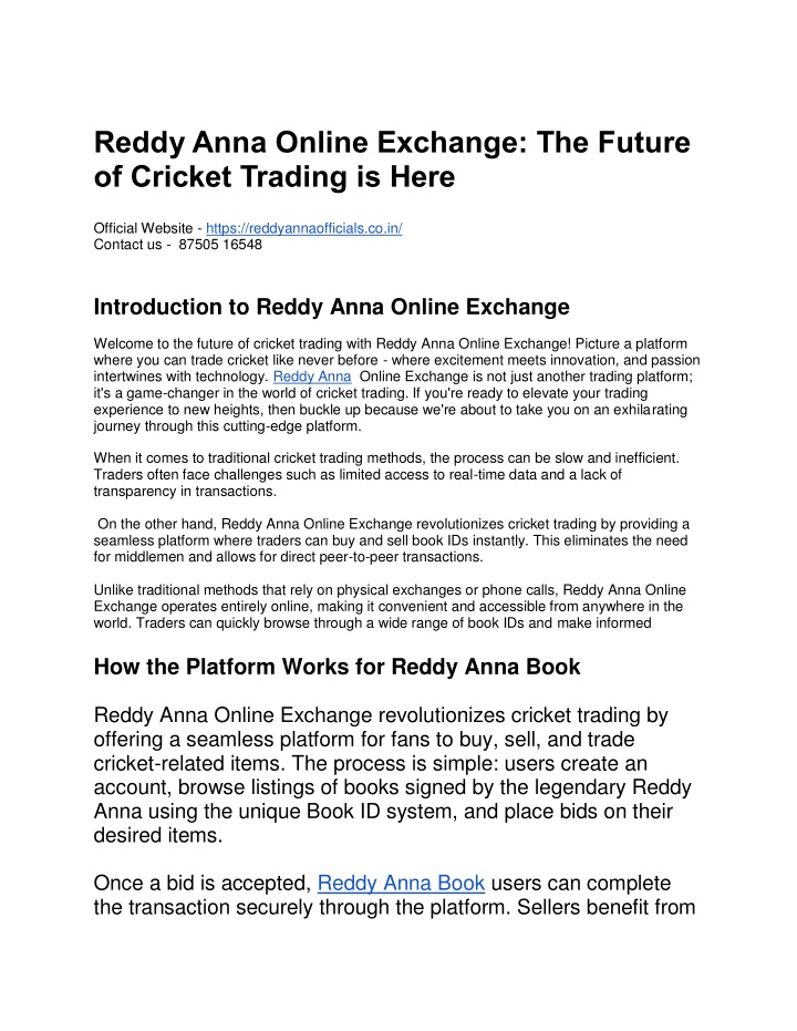 reddy anna online exchange the future of cricket