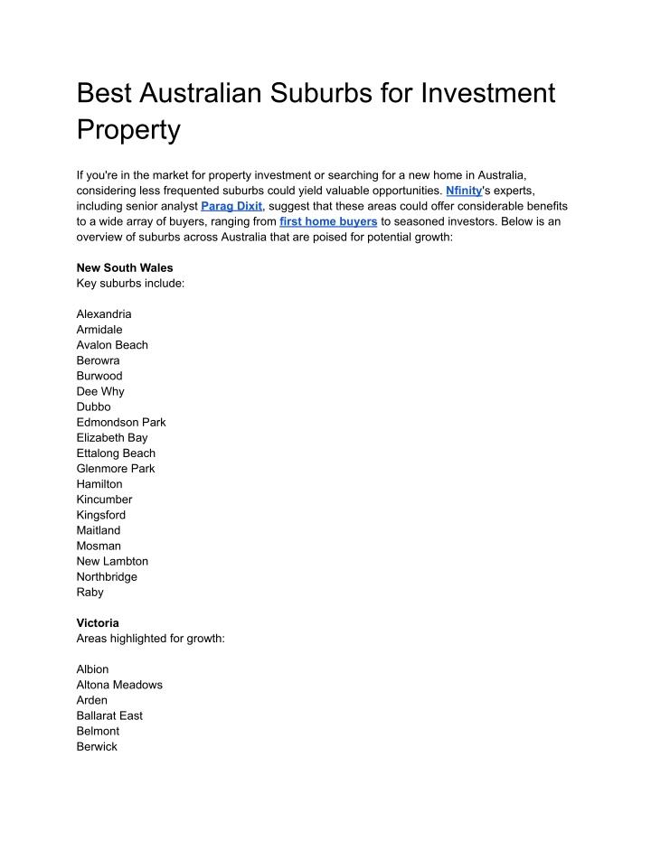 best australian suburbs for investment property