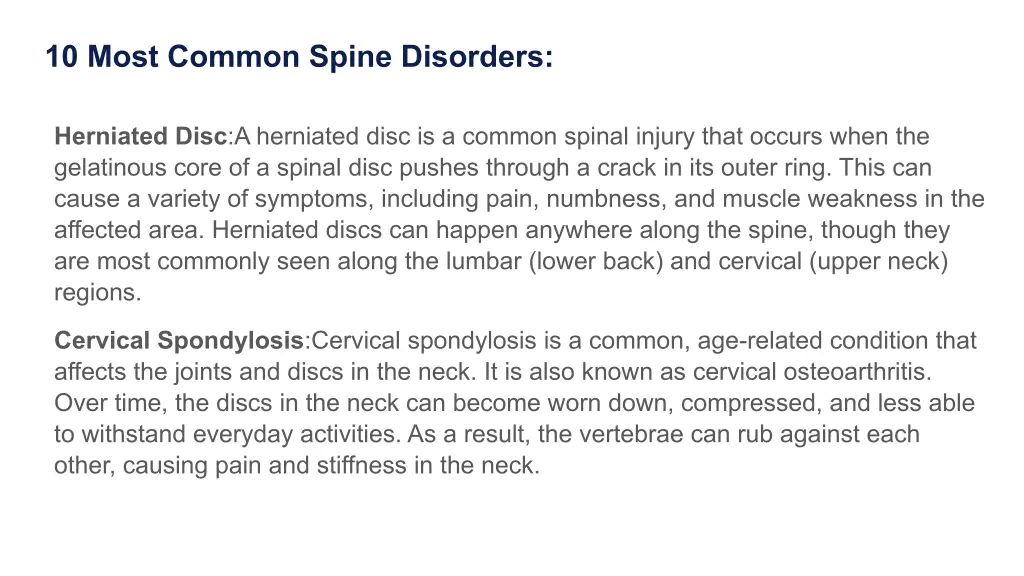 10 most common spine disorders