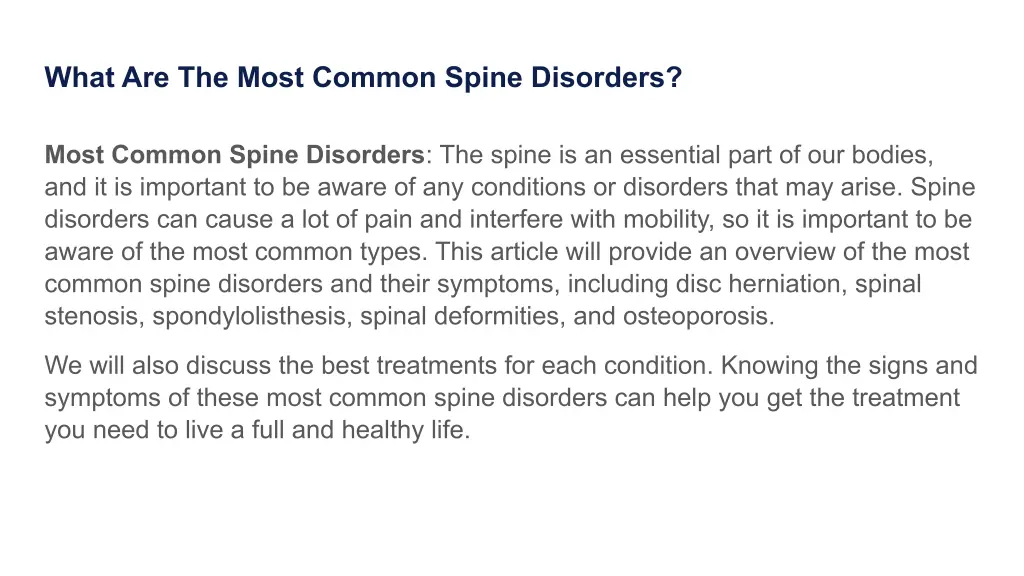 what are the most common spine disorders