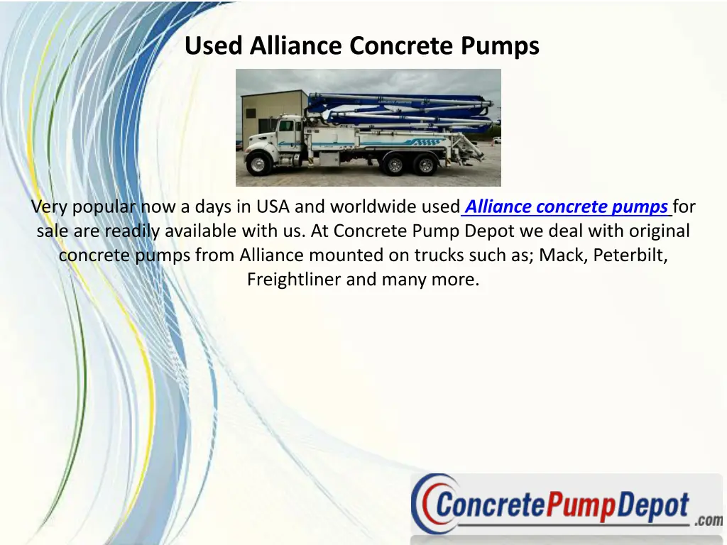 used alliance concrete pumps