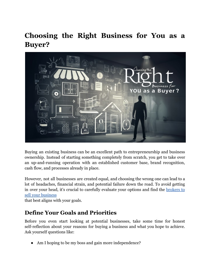 choosing the right business for you as a buyer