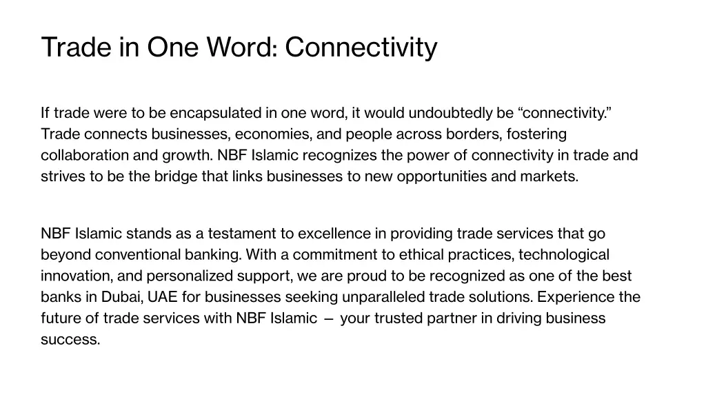 trade in one word connectivity