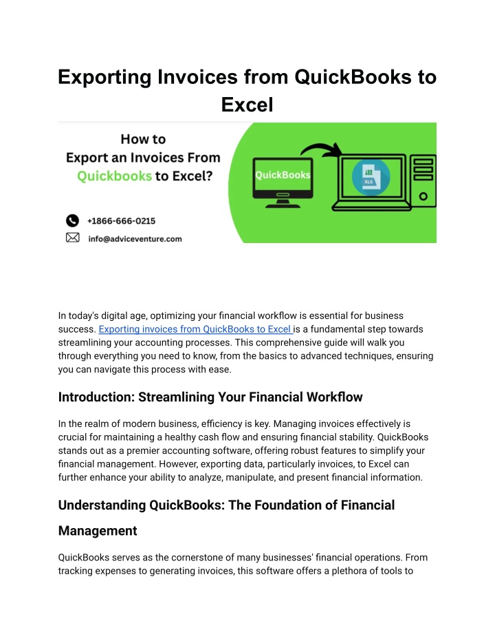 exporting invoices from quickbooks to excel