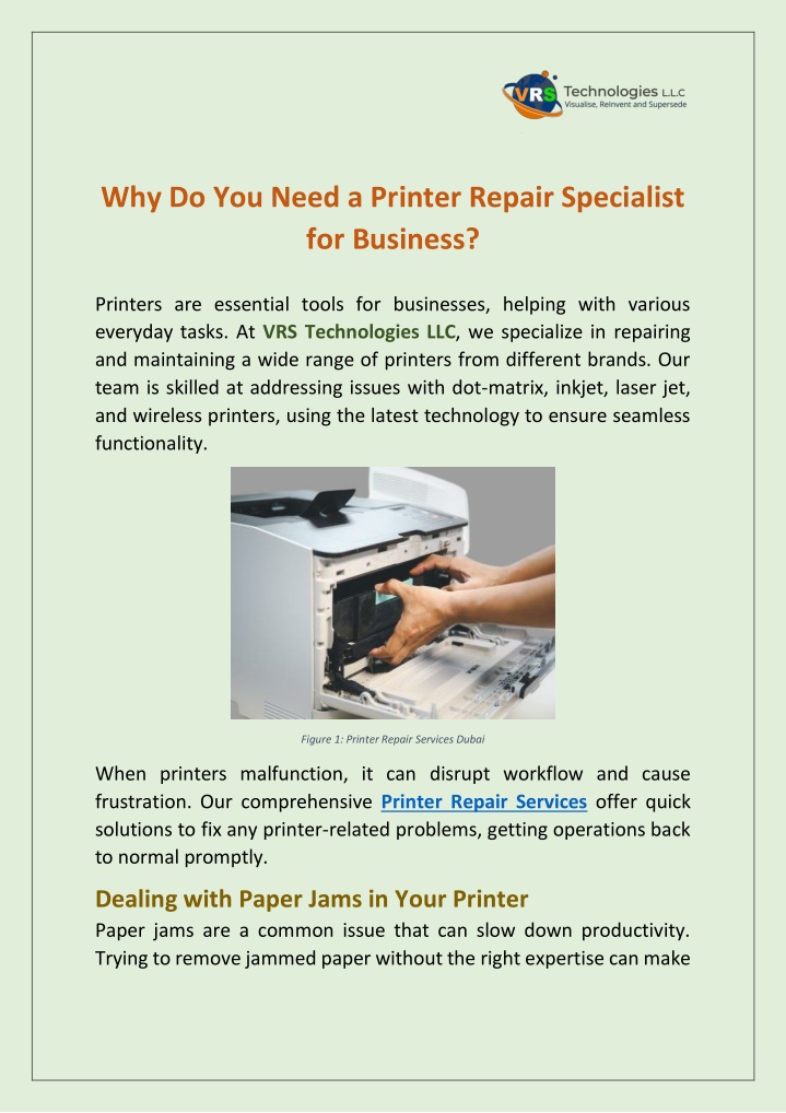 why do you need a printer repair specialist